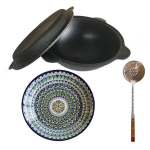 Комплект для плова узбекский с крышкой-сковородой #8 шумовка в подарок