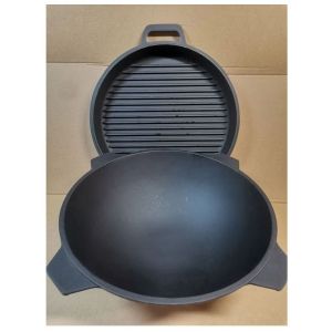 Казан чугунный Manoli 12 л с крышкой сковородой гриль