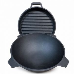 Казан чугунный Manoli 12 л с крышкой сковородой гриль